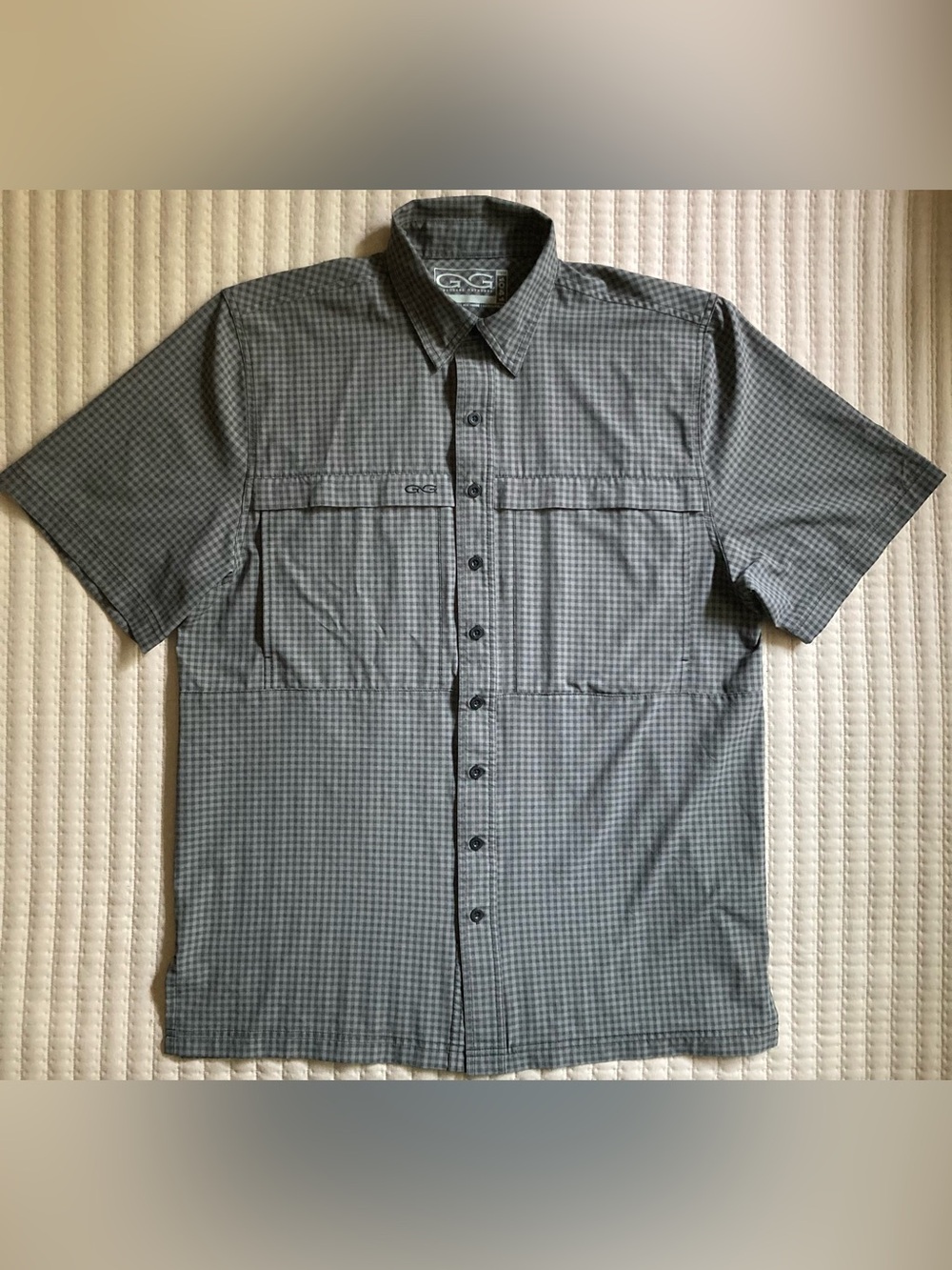 Game Guard Short Sleeve Button Up Shirt Men’s Large Gray Check Fishing 1041 - Picture 2 of 11